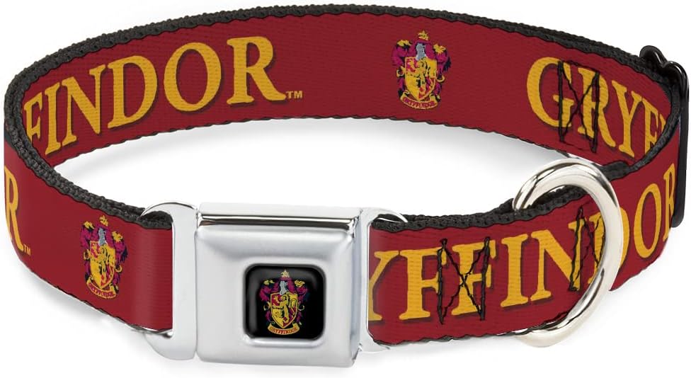 Dog Collar Seatbelt Buckle Harry Potter Gryffindor Crest Black Red 20 to 31 Inches 1.5 Inch Wide