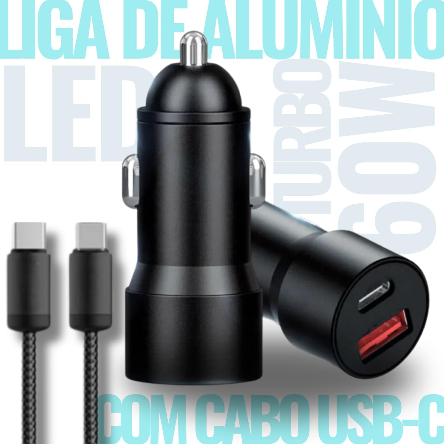 Carregador Veicular Turbo 60W Pro, Kit com Cabo USB-C. Duas portas USB 3.0 + USB-C, Led, Carregamento Rápido 9.1A Fast Charge Carro/Automotivo Compatível com IOS e Android – Premium (Cinza) Carregador Veicular Turbo 60W Pro, Kit com Cabo USB-C. Duas portas USB 3.0 + USB-C, Led, Carregamento Rápido 9.1A Fast Charge Carro/Automotivo Compatível com IOS e Android – Premium (Cinza)