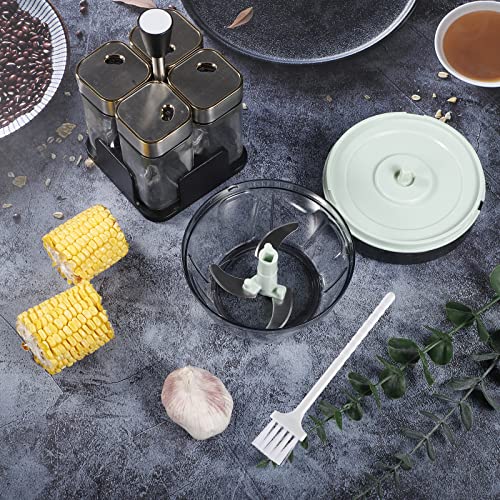 Foto von Zwiebelschneider mit Seilzug, 400ml Knoblauch Zerkleinerer mit Seilzug Manuell Cutter Zwiebelhacker mit Pinsel Onion Cutter für Zwiebeln Gemüse Obst(Grün)