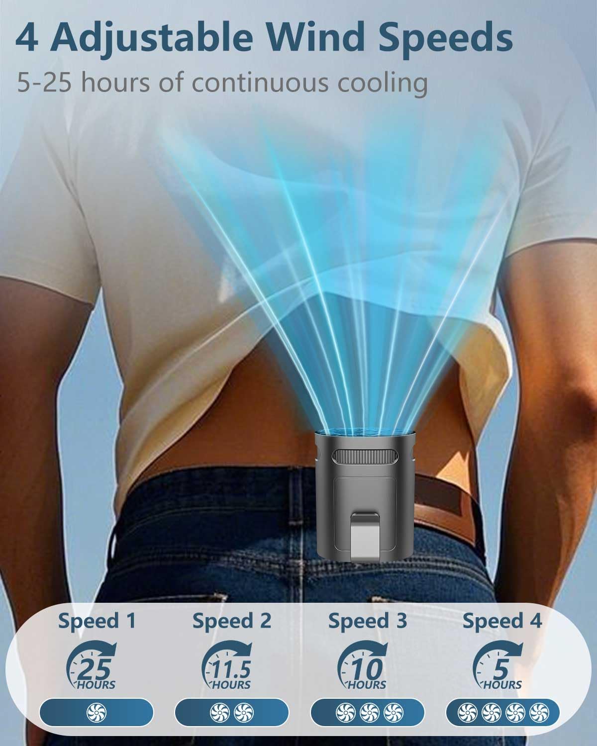 Ventaglio portatile ricaricabile, mini ventilatore personale alimentato a batteria, ventole a clip per camicie e pantaloni, tasca con fibbia, nero, silenzioso, per collana di raffreddamento, per
