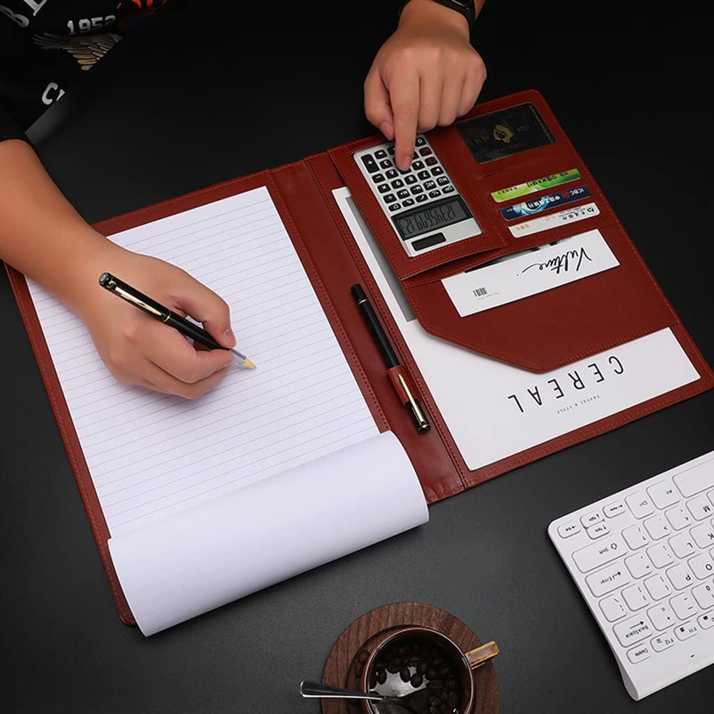 Schreibmappe A4, Padfolio-Portfolio, Leder, PU-Ordner, Interview, juristischer Dokumenten-Organizer, Visitenkartenhalter inklusive, für Männer und Frauen, Schule, Büro