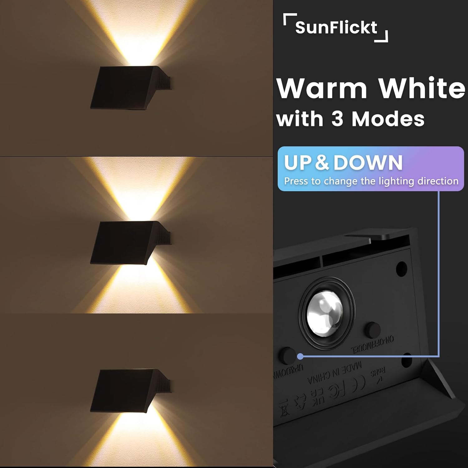 Solar Fence Lights Outdoor, 10 Pack Warm White Up and Down Solar Wall Lights, IP67 Waterproof LED Dusk to Dawn Solar Powered Fence Lights for Patio, Backyard, Deck, Garden, Yard, Outdoor Wall Decor