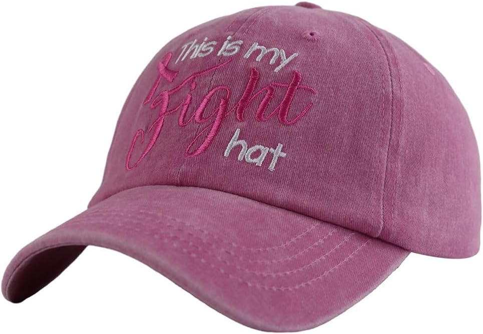 "This Is My Fight Hat" - Distressed Cotton Breast Cancer Awareness Baseball Cap, Navy, Adjustable