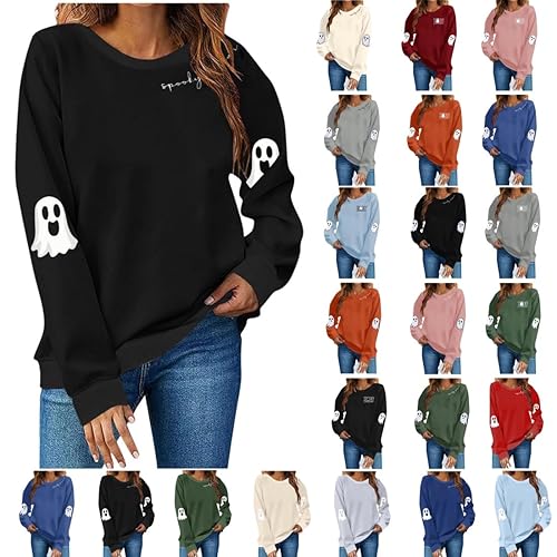 Spooky Season Sweatshirts Halloween Ghost Sweatshirt Women Oversized Crewneck Long