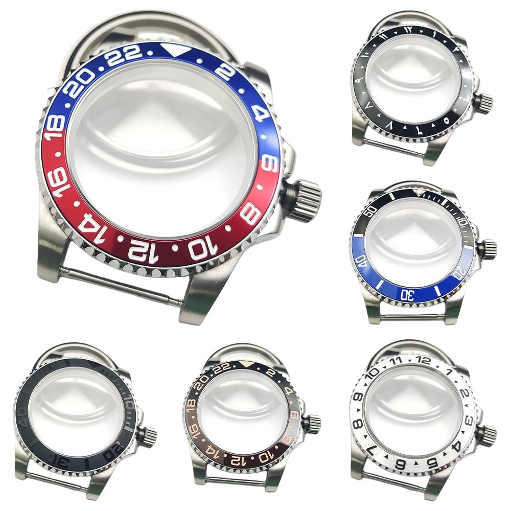 Edelstahl 40mm Uhren Modifizierung Kit, Passend für 8215 8200 3804 2813 8205 Werk 28,5mm Zifferblatt, Flaches Saphirglas Drehbare Lünette Uhrengehäuse für Rolex Submariner GMT-Master