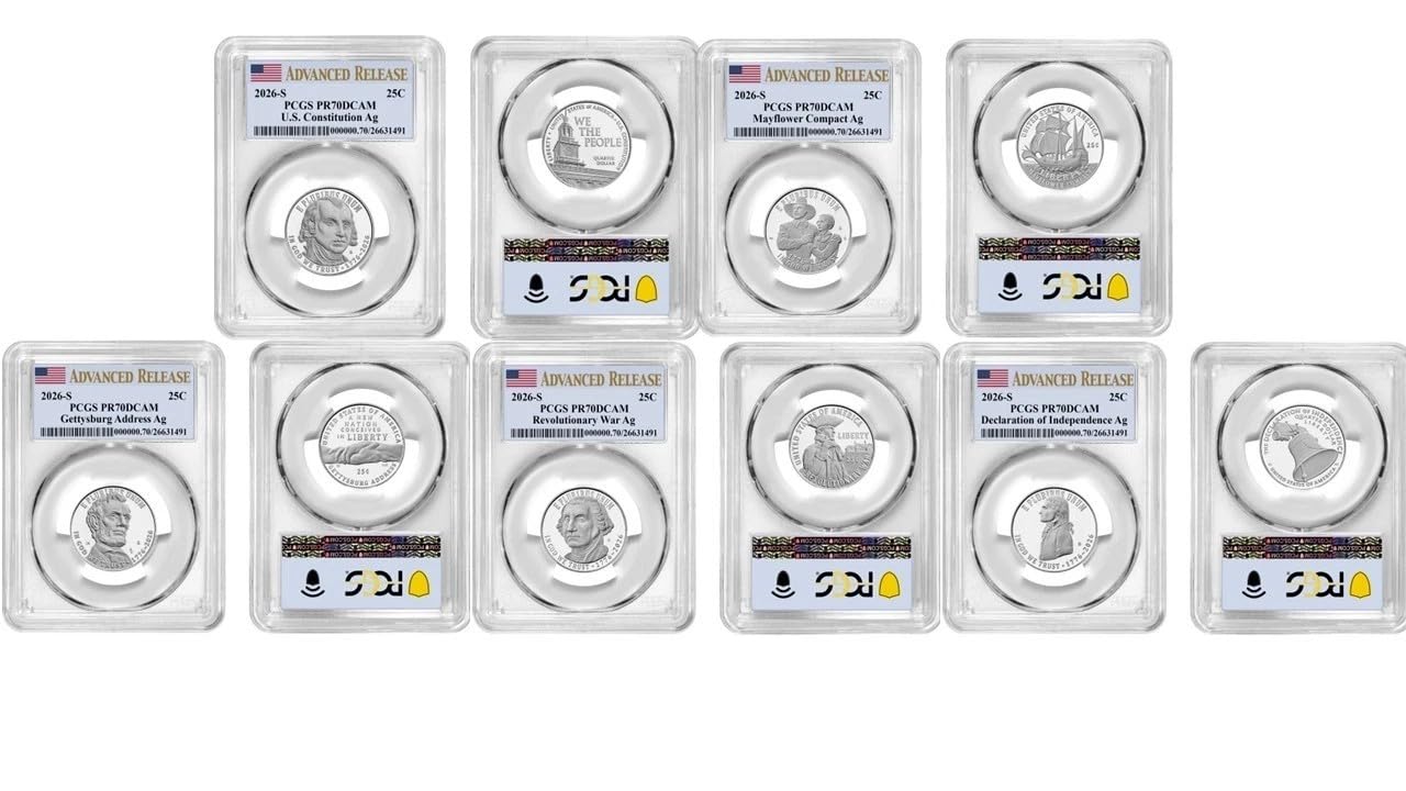 2026-S Silver Quarters Set 25C PCGS PR70DCAM First Day of Issue | First Day of Issue, 5-Coin Set, Proof Deep Cameo, Historical Designs, Certified Grade 70