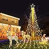 FUNIAO (New Christmas Decoration Lights, 320 LED Waterfall Christmas Tree Lights with 12" Star Topper, 8 Modes Indoor Outdoor String Lights for Yard, Party, Home, Holiday (Warm White)