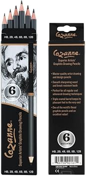 Cezanne Graphite Drawing Pencils Set - Assorted Set of 6 Break-Resistant Graphite Lead, Easy-to-Sharpen Sketch Pencils, Master Artist Quality Graphite Pencils for Technical and Artistic Drawing