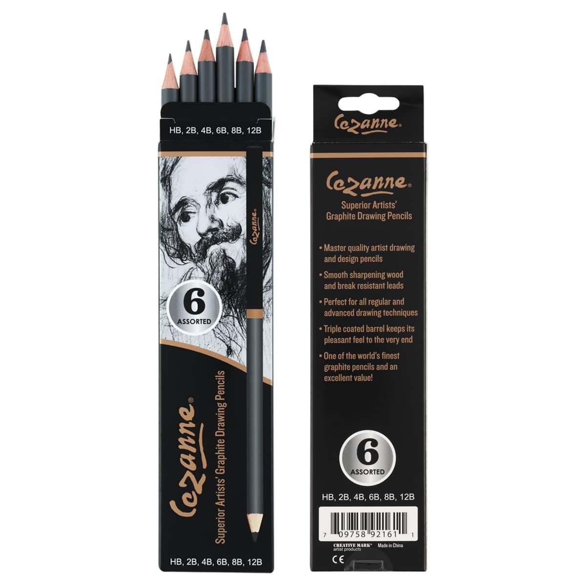 Cezanne Graphit-Zeichenstifte-Set, sortiert, Set mit 6 bruchfesten Graphitminen, leicht zu spitzenden Skizzenstiften, Meister-Künstlerqualität, Graphitstifte für technisches und künstlerisches