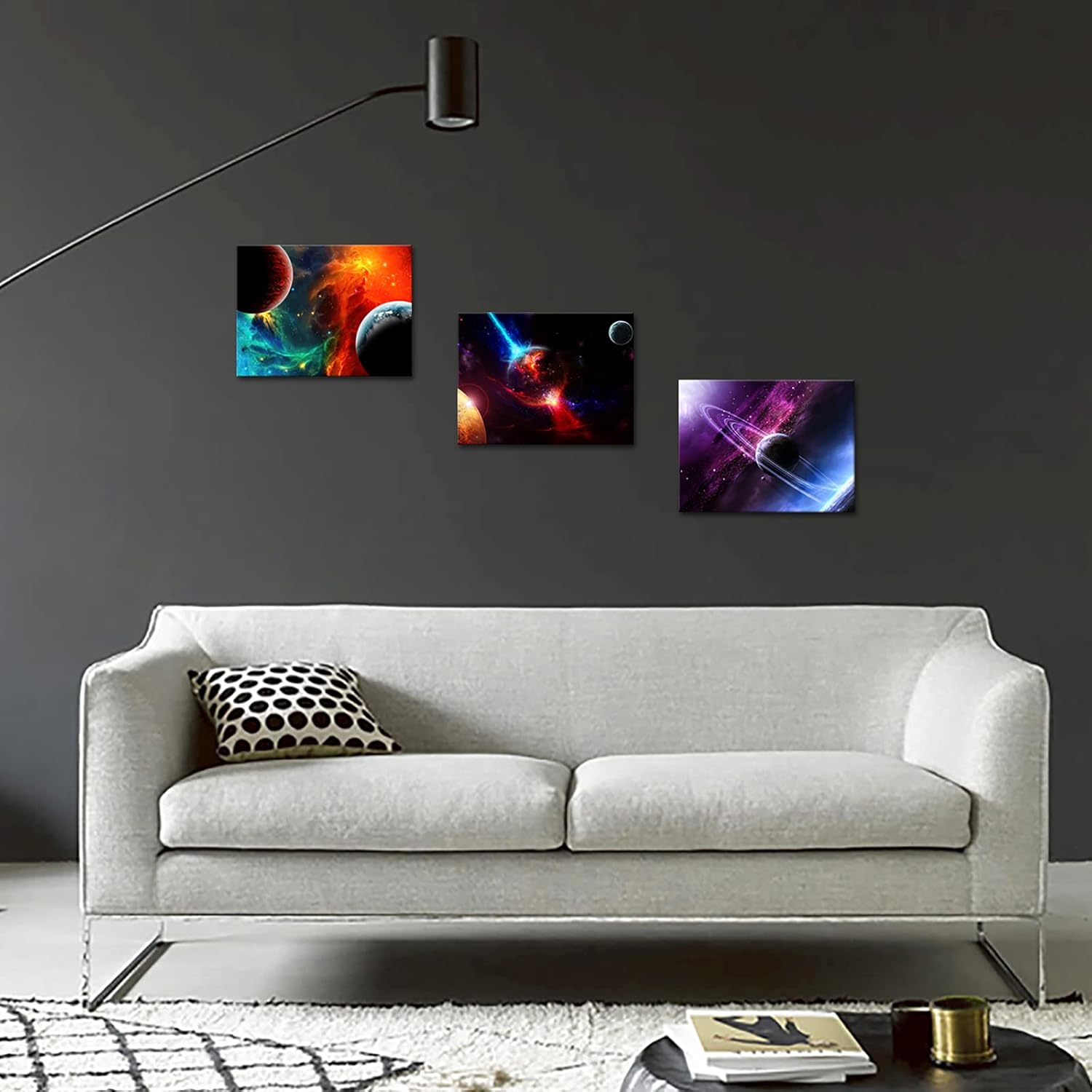 Derkymo 3 Pieces Abstract Space Canvas Wall Art Planets in Outer Space Artwork Modern Home Decor Stretched and Framed Ready to Hang for Kids Room Decor 12x16inchx3pcs