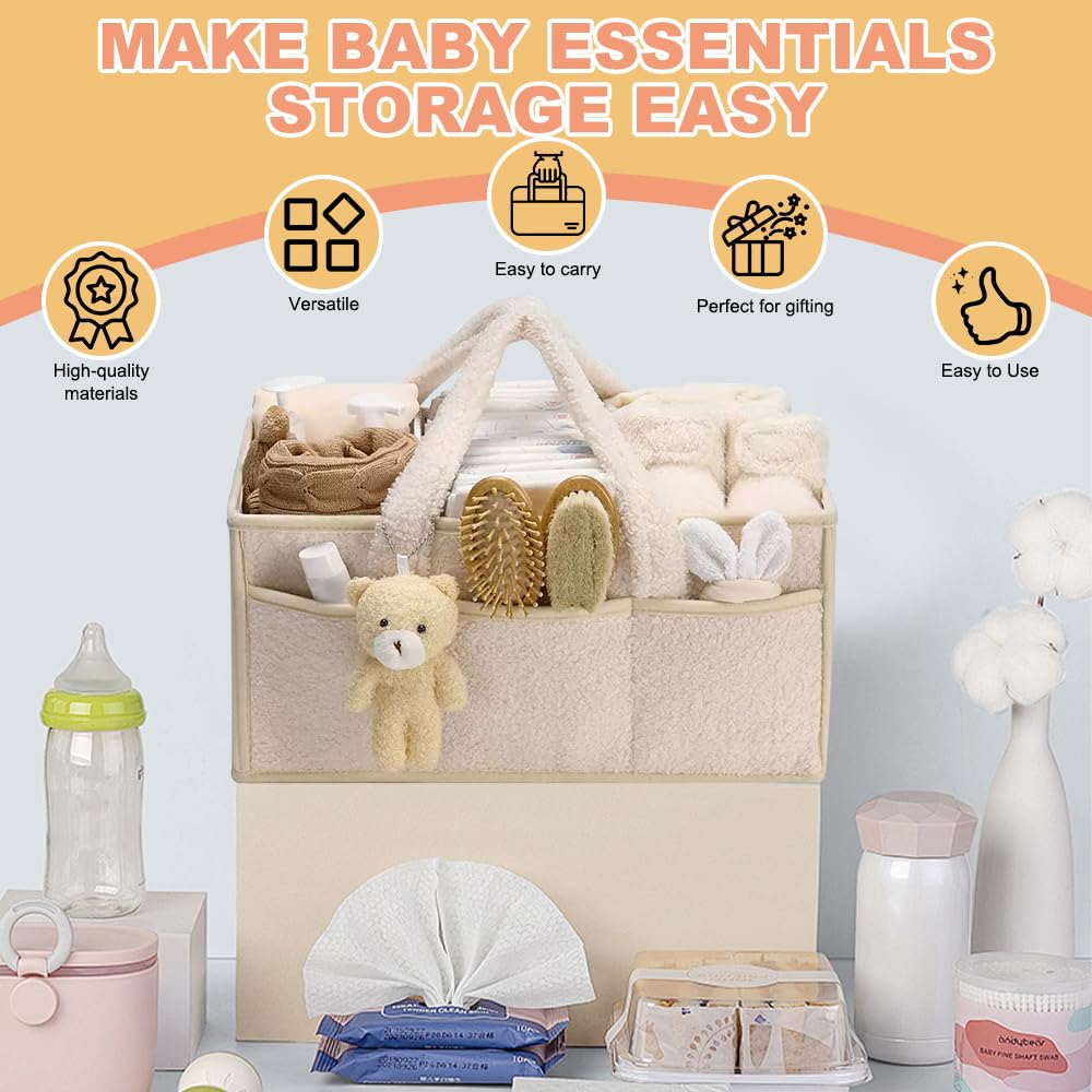 Organizer Pannolini, Portatile Organizer Fasciatoio per Neonati, Feltro Borsa per Pannolini per Bambini con Maniglia, Grande Organizzatore Fasciatoio Neonato per i Viaggi (Bianco) (Bianco)