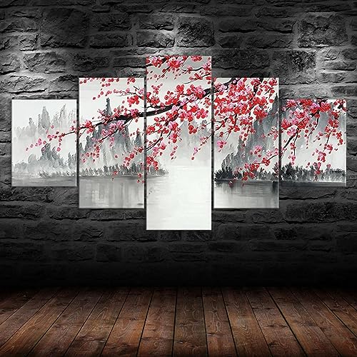 Impression sur toile intissée 5 parties avec cadre style chinois
