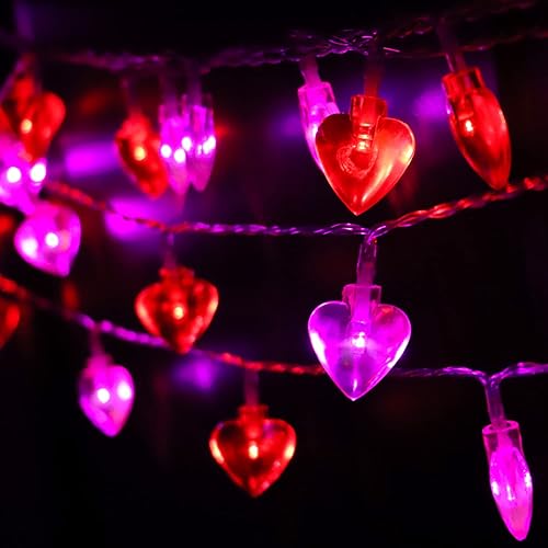 Miniatura 6 de Ohwewant 50 luces LED rojas y rosas de San Valentín temporizador 8 modos cadena de luces de corazón de San Valentín funciona con pilas luces de