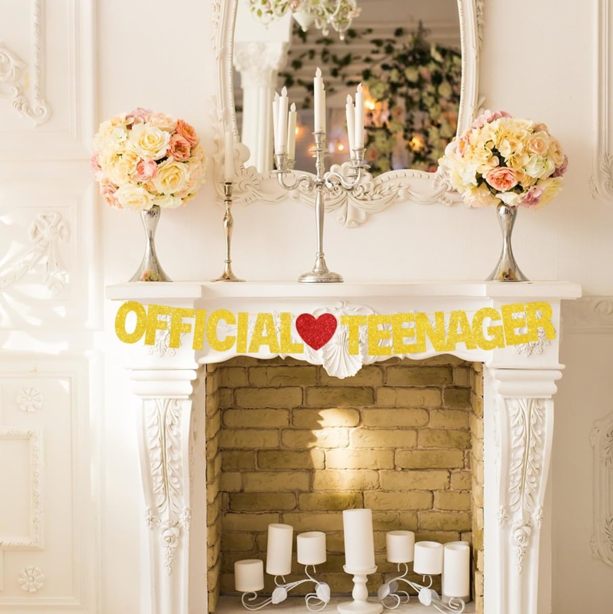 Official Teenager Banner, Pre-Strung, Gold Glitter Happy 13th Birthday Banner Teenage Party Decorations, 13 year Old Bday Party Photo Prop Backdrop Sign, Thirteen Youth Banner Decor Birthday Supplies