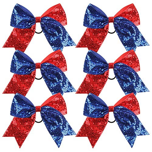 Cheer Bow Metallic Sequin Mermaid 8 Inch 2 Color Cheerleader Cheerleading Jumbo Cheer Bow (Royal blue/Red)