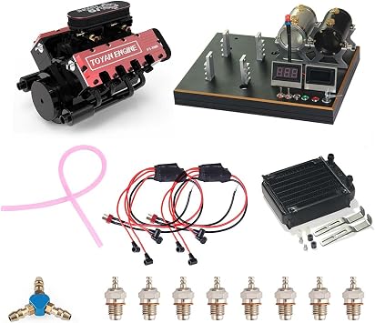 ENGINEDIY Mini V8 Engine Model Kit That Runs, FS-V800 1/10 Full Metal Four-Stroke Engine Model Build Kit for RC Car and Boat Set for Adults