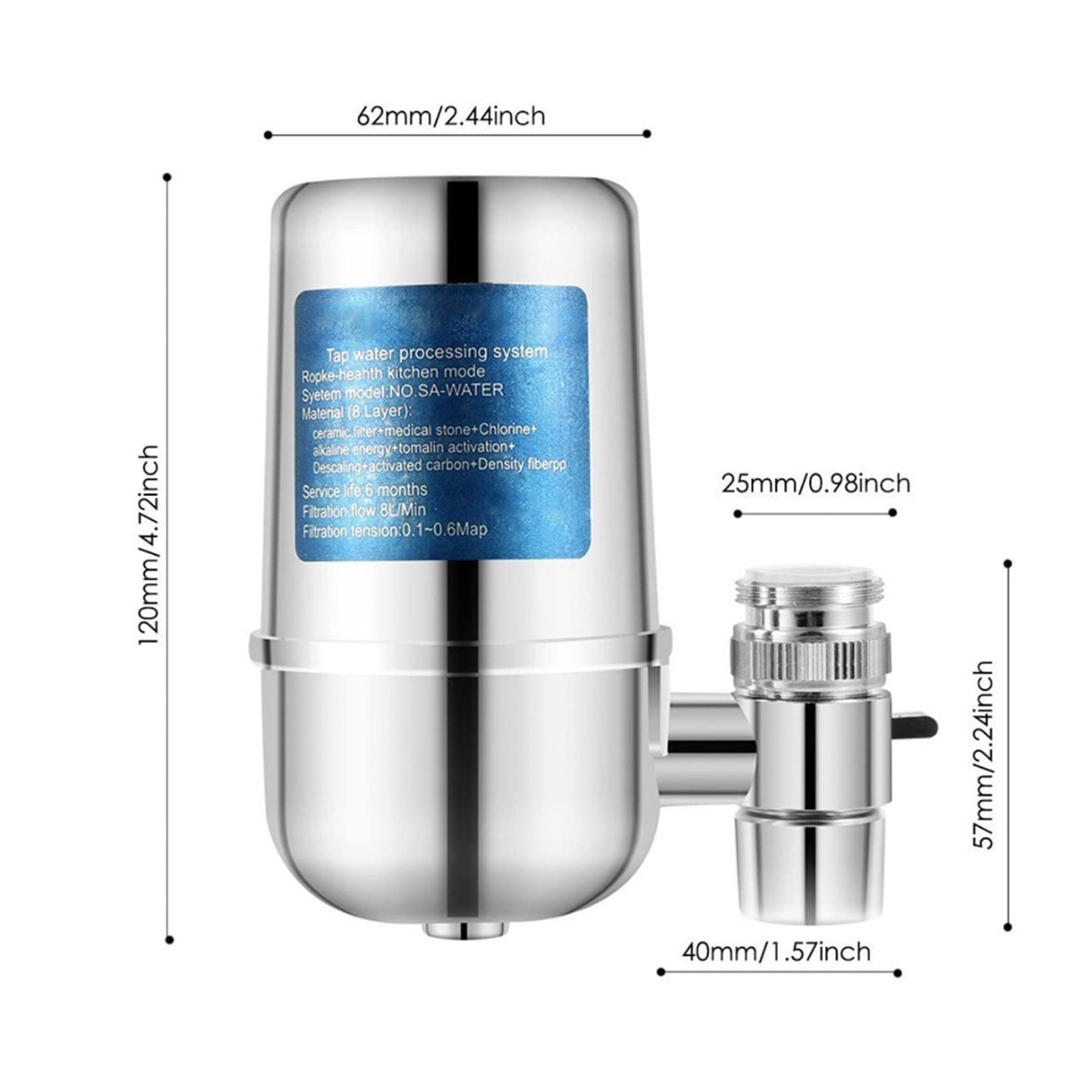 Filtre Sous Evier, Cartouches de filtre à eau en céramique à 8 couches robinet de cuisine purificateur d'eau dissolvant de contaminants d'eau générateur d'eau saine, pour la maison sous l'évier