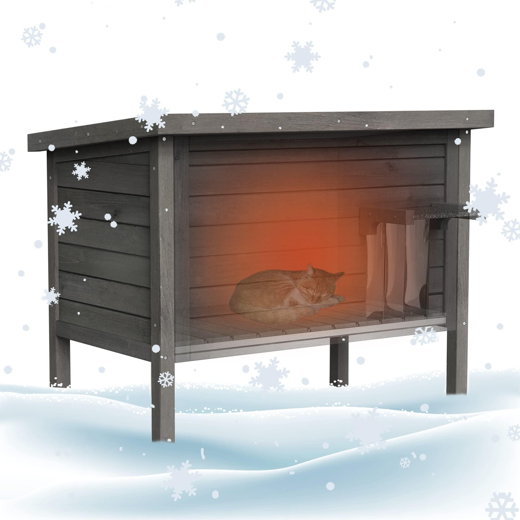 GDLF Outdoor Cat House, Feral Cat Shelter, Insulated Weatherproof, Gray