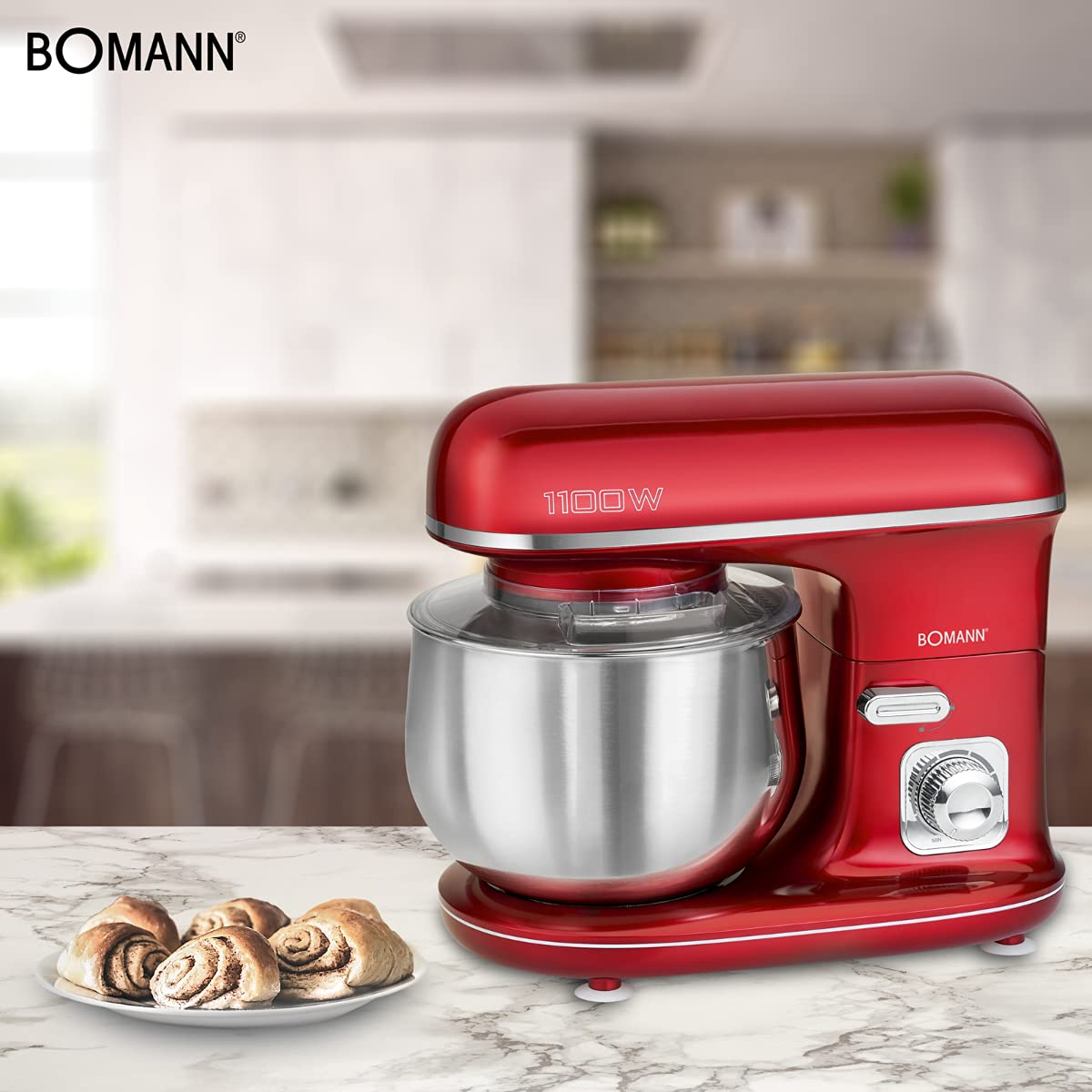 Robot de repostería - Amasadora de pan - Robot amasador - Robot de repostería profesional - Robot multifunción Bomann KM6010CB Robot amasador 1100 Watts Batidora/Amasadora/Batidora 5 Litros Rojo