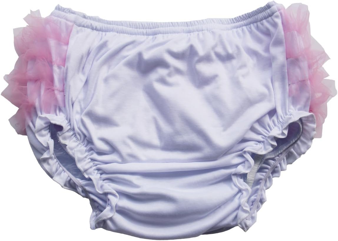 Haian ABDL Girls Ruffle Panties Chiffon Bloomers Diaper Cover (X-Large, White & Pink)