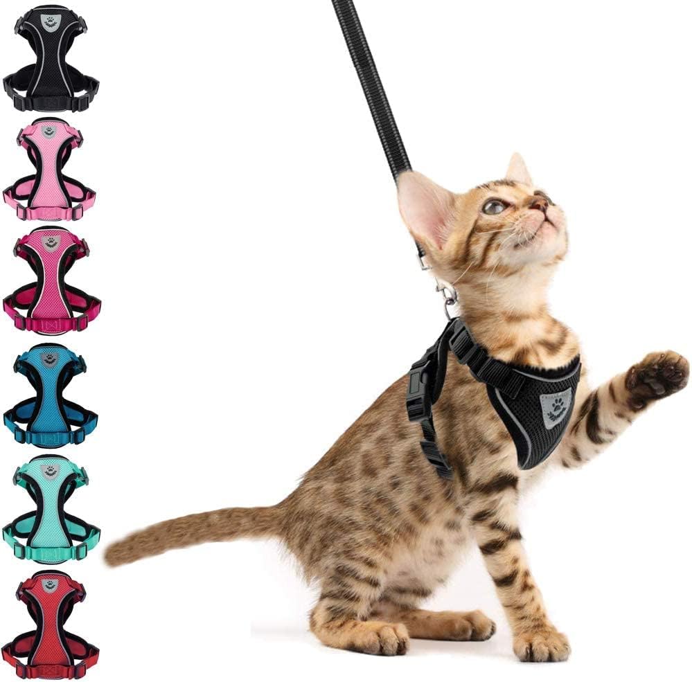 Cat Harness and Leash - Escape Proof Reflective Pet Vest Harnesses for Cats & Puppies, Easy Control and Soft Breathable Mesh for Walking…