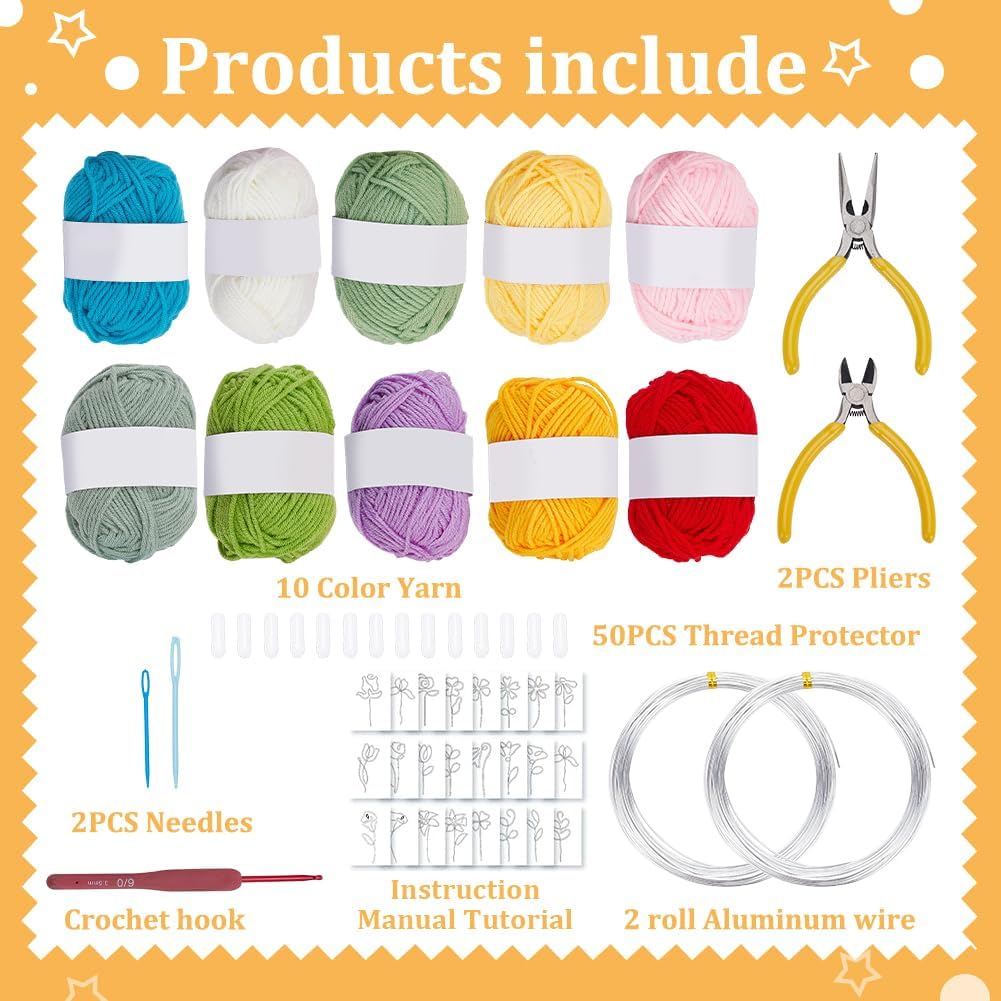 FREEBLOSS 20 Set i Cord Flower Making Kit Floral i Cording Knitting Kit DIY Flower Craft Kits Handicraft Supplies with Instructions for Beginners, Maker Tool Included