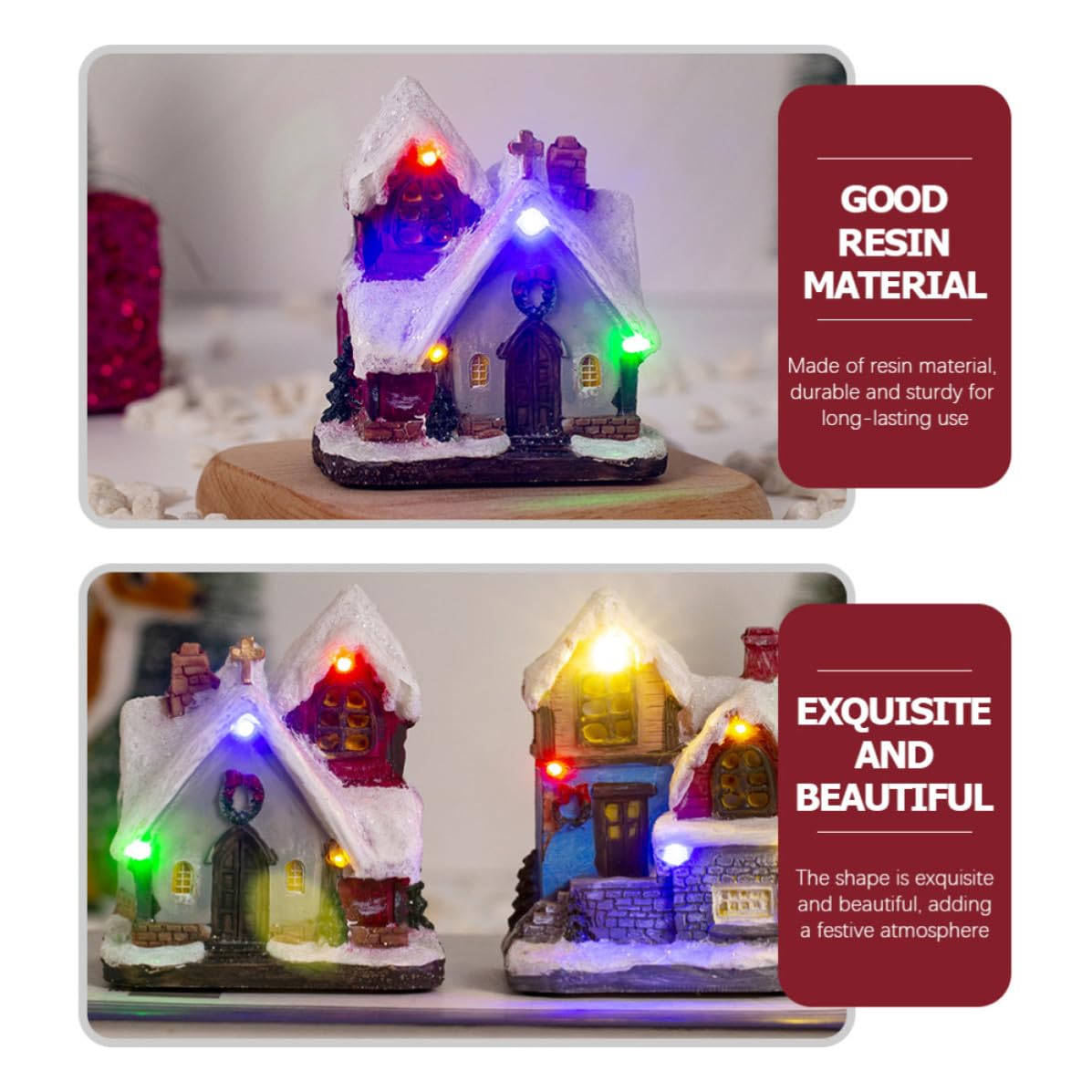Didiseaon 5 Piezas Casa Navideña Iluminada de Resina para Mesa, Decoración