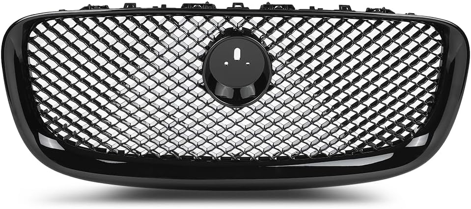 G-PLUS Front Upper Mesh Grille Gloss Black W/Emblem Compatible with Jaguar XF XFR Sedan 4-Door 2012 2013 2014 2015