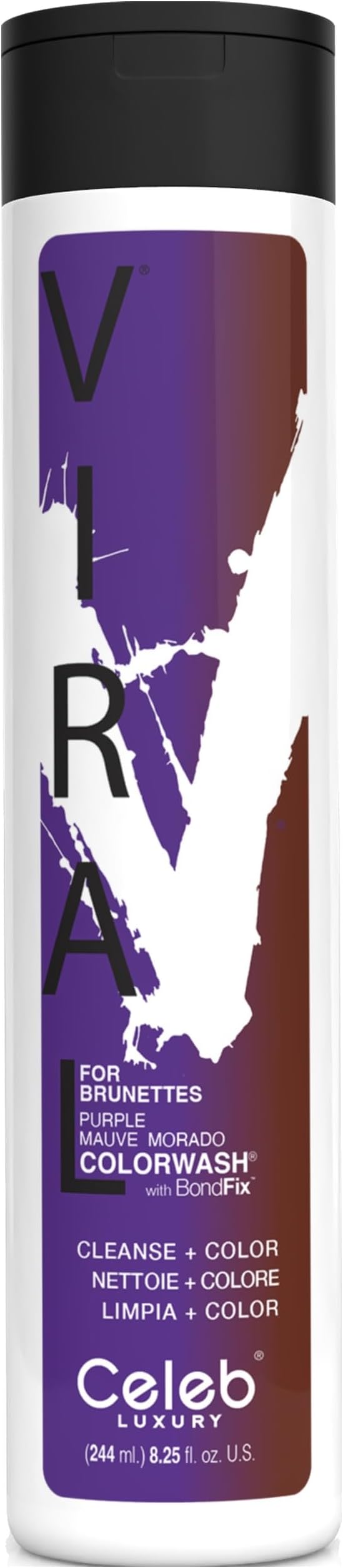 Celeb Luxury Purple Hair Color Depositing Colorwash Shampoo for Brunettes + Bondfix Bond Rebuilder, Semi Permanent Hair Color, Vegan Hair Dye