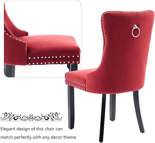 Miniatura 30 de Aoowow Juego de 2 sillas de comedor tapizadas de terciopelo, sillas laterales sin brazos con respaldo de ala, botones y patas de madera maciza para