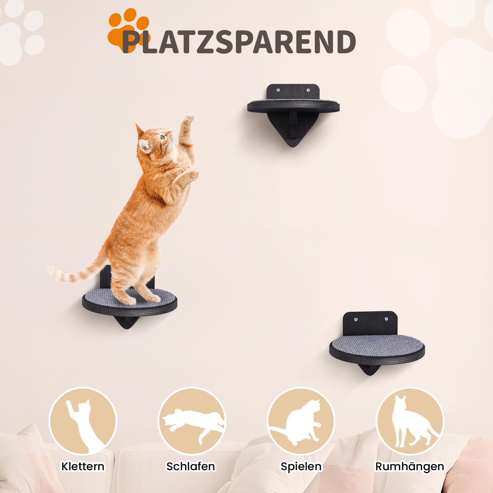 Premium Kletterwand Katzen aus Birkenholz | 3er-Set Katzentreppen mit Kratzflächen | Wandmontage Katzenleiter | Kletternetz für Katzen