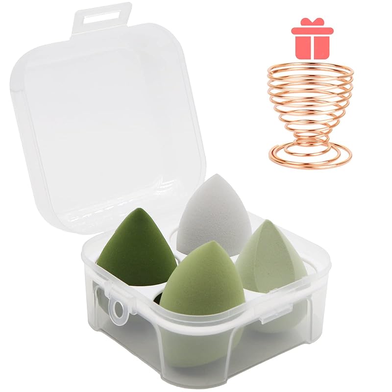 Conjunto de esponjas de maquiagem Leeshine verde com suporte e estojo, 4 unidades