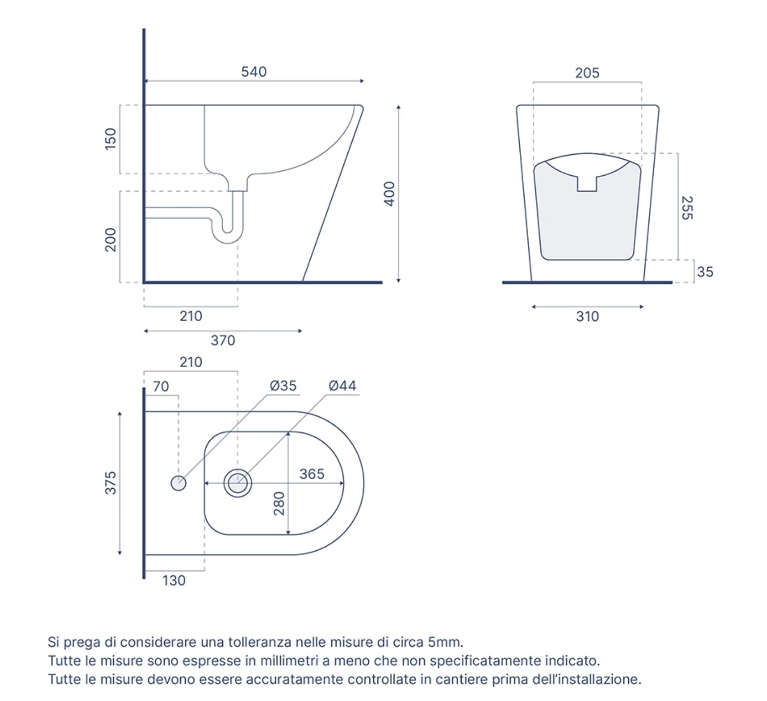 Sanitari filomuro in ceramica rimless bianco lucido: vaso, bidet e copriwc soft-close Aquamarine (NERO OPACO)