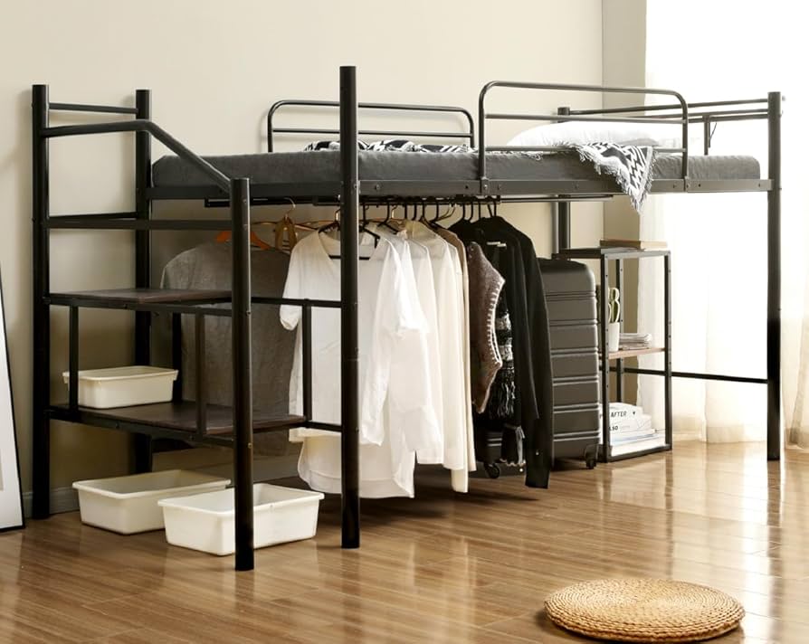 【パイプ床板・Sシングル】ロフトベッド耐荷重150kg 収納 北欧風BLACK Amazon｜Simpolu 【パイプ床板・Sシングル】 ロータイプ ロフト