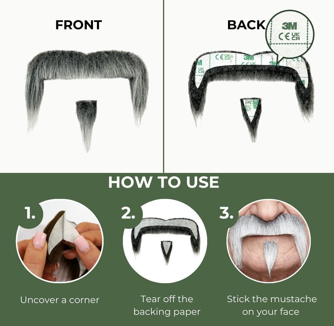 Mustaches Self Adhesive Grandpa's Fake Mustache, Novelty, False Facial Hair, Costume Accessory for Adults, Gray with White Color