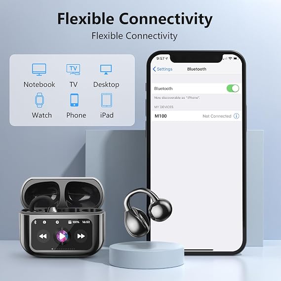 Ultra Open Ear Earbuds,Clip On Headphones with Digital Display Charging Case Bluetooth 5.4 Wireless Lightweight Comfort Bone Conduction earphones IPX7 Waterproof Sport Earphones for Running Fitness