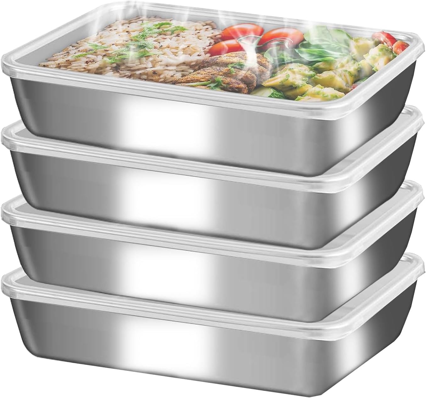 4PCS Stainless Steel Square Plate with Lid, Stainless Steel Baking Pans Cake Pan, Rectangle Food Storage Box, Container, Oven Kitchen (S,M,L)(M)