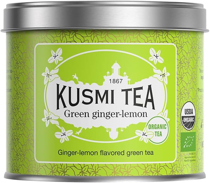 Green Ginger Lemon - Organic Blend of Green Tea with Ginger & Lemon - Enjoy Hot or Iced - Loose Leaf Tea - Tin Box of 3.5 oz - Quantity for about 50 cups