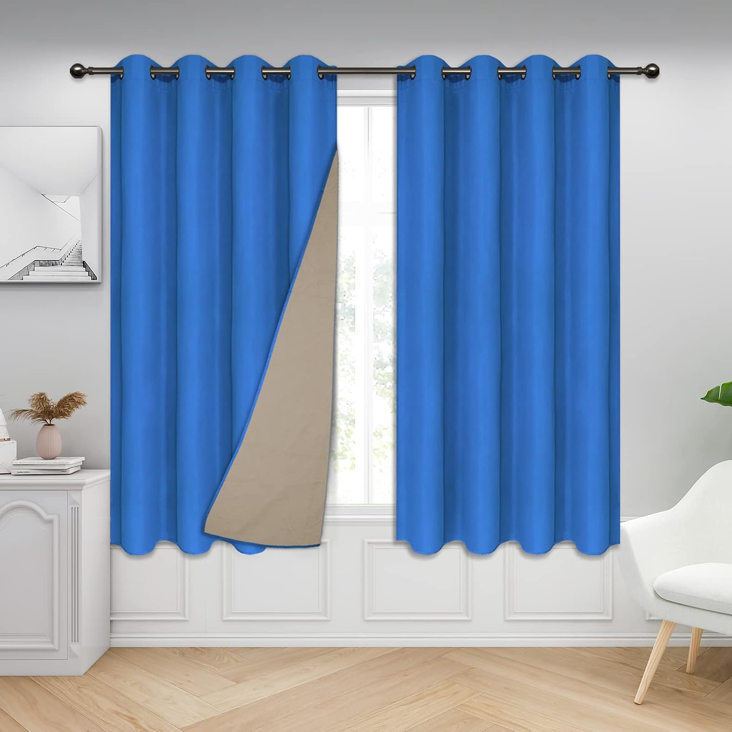 Easy-Going 100% Blackout Curtains for Bedroom, Thermal Insulated Window Curtains for Living Room, Noise Reducing Grommet Window Drapes, Room Darkening Curtains, 2 Panels(52x63 in, Classic Blue)