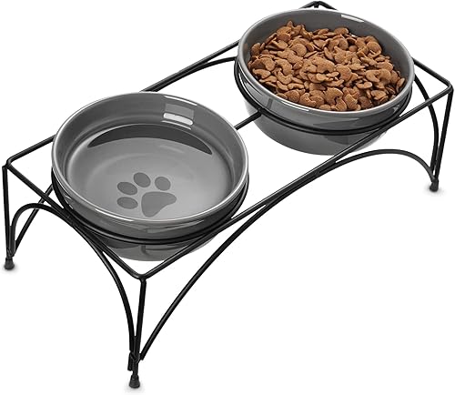 Miniatura 8 de Y YHY Cuencos de comida para perros y gatos, cuencos elevados de cerámica para mascotas de 12 onzas (1.5 tazas) para comida y agua, dos platos