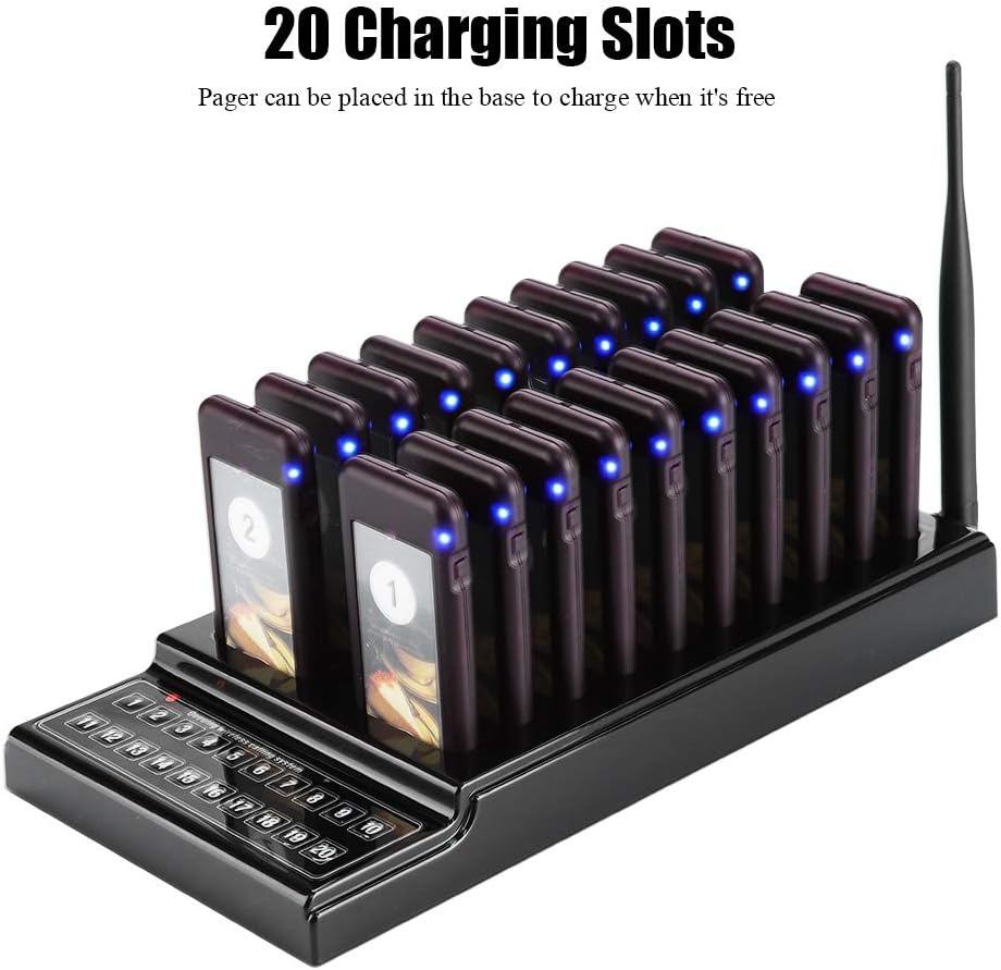 Sxhlseller 20 Channels Restaurant Pager System, Wireless Guest Paging System with Vibration & LED Alerts, Long Range 1km for Restaurant Food Truck