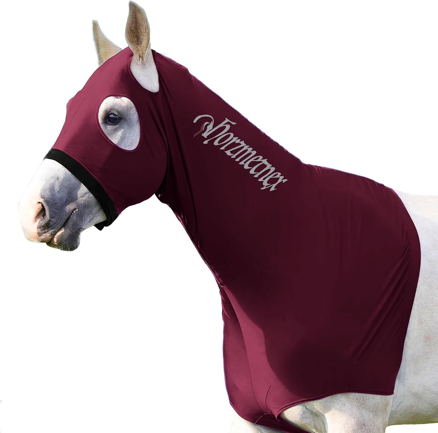 Horse Stretch Hood Without Ears, Mane Protector for Show Prep and Training (Burgundy, L)