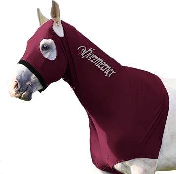 Horse Stretch Hood Without Ears with Dual-Sided Reflective Letters,Safety Night Visibility,Lycra Mane Protector, Horse Hood, Mane Protection, Show Prep, TrainingBurgundy, L
