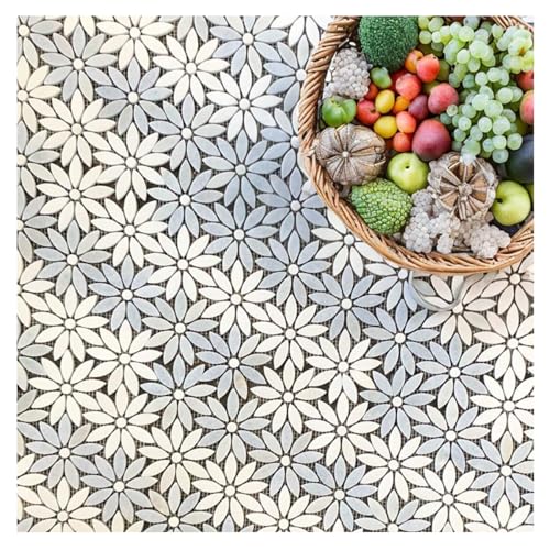 Tenedos Daisy Flower Pattern Light Celeste Blue & White Thassos