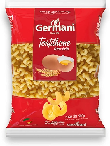 Germani Alimentos Macarrão Tortilhone Com Ovos Germani 500G Massa Tortilhone De Sêmola Com Ovos Pasta Tortiglioni All Uovo Vermelho Ressaltando O Sabor Dos Molhos Receita Caseira Desde 1892