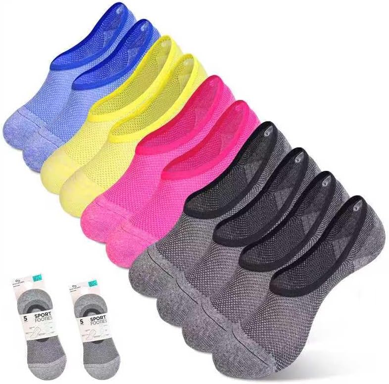 10 Pairs Thin 4 Color Mixed Grey Blue Yellow Pink No Show Womens Man, Ideal, Breathable liner no slip socks