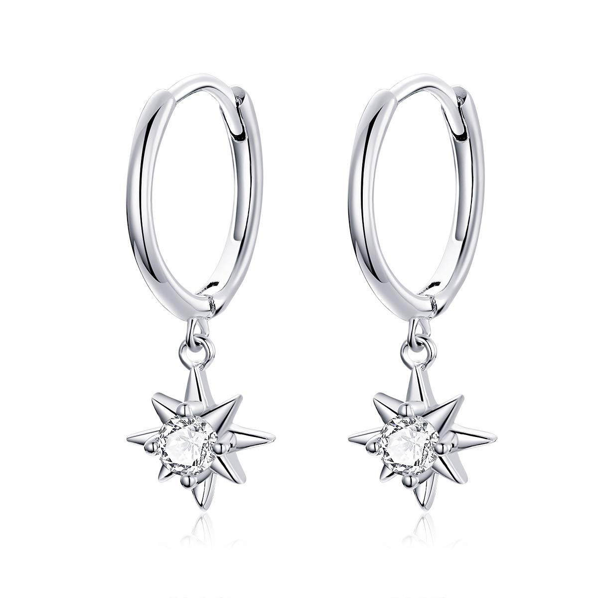 Creolen mit Anhänger aus echtem 925er-Sterlingsilber, leuchtende Sterne, Ohrringe für Damen, Modeschmuck