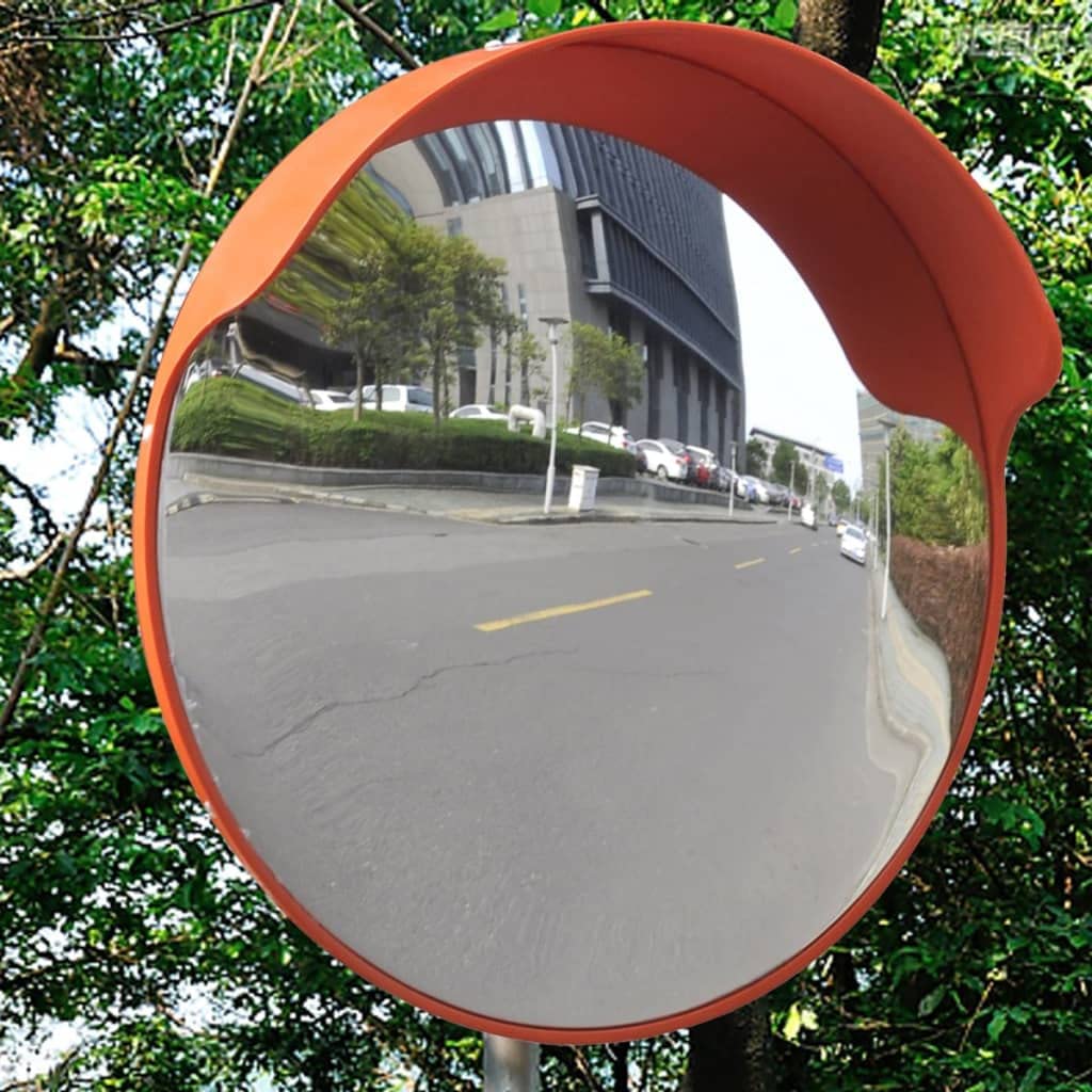 Espejo de tráfico convexo exterior de plástico PC naranja 45 cm, espejo de tráfico de seguridad vial, gran angular espejo de circulación para garaje, pasillo, ayuda de estacionamiento
