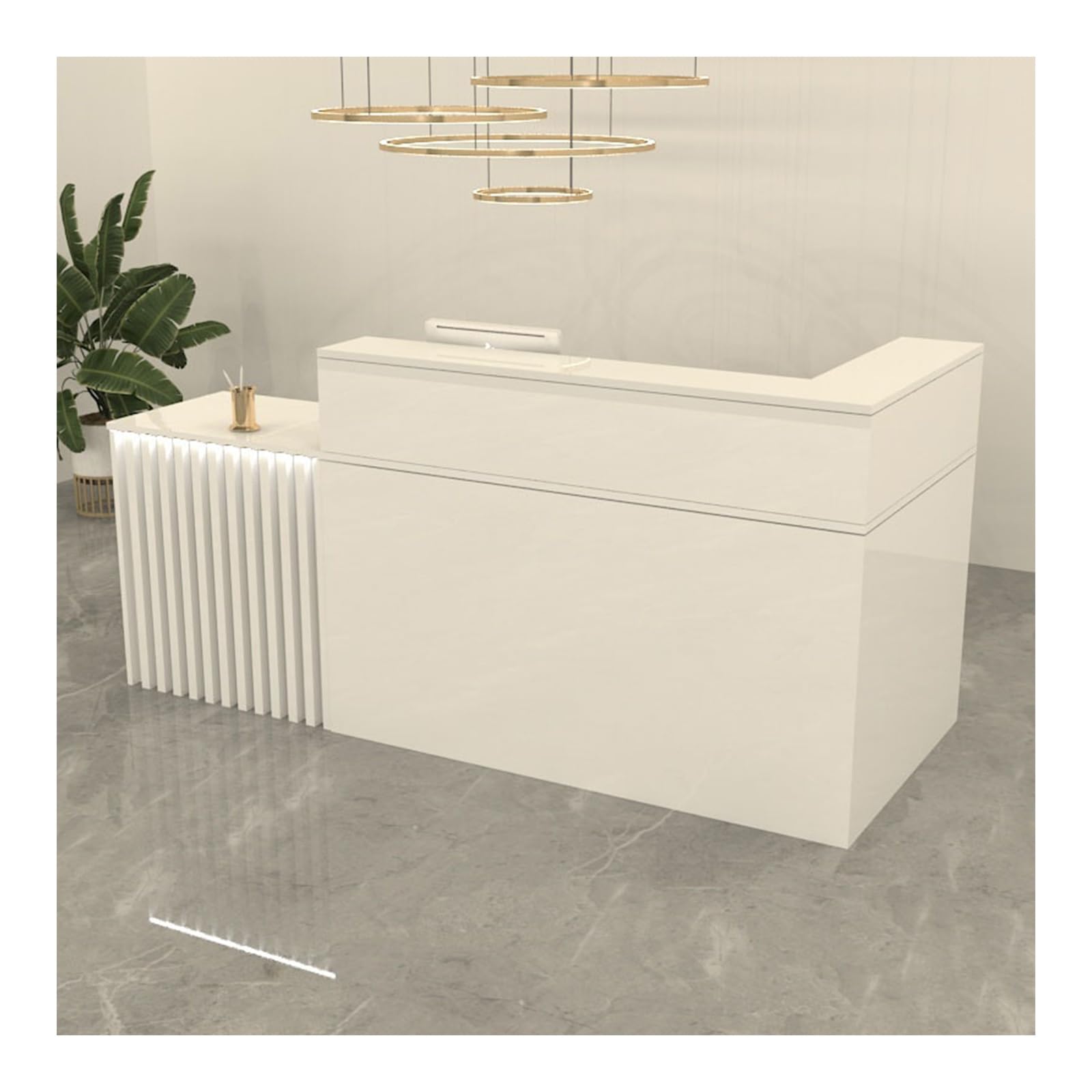 Bancone Cassa for Negozio,bancone Reception Estetista,Bancone Vendita,Tavolo con Cassetto e Piccolo Armadietto,per Negozi di Abbigliamento(White,LEFT-140CM/55IN)