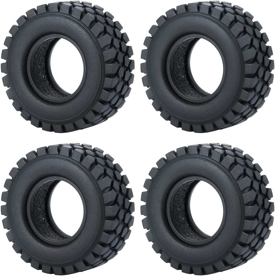 RCLIONS 4pcs Rubber Micro 1" RC Wheel Tyres Tires with Foam Insert for All 1/24 Axial SCX24 AXI00001,AXI00002,AXI90081 Deadbolt RC Crawler Truck Car (50mm)